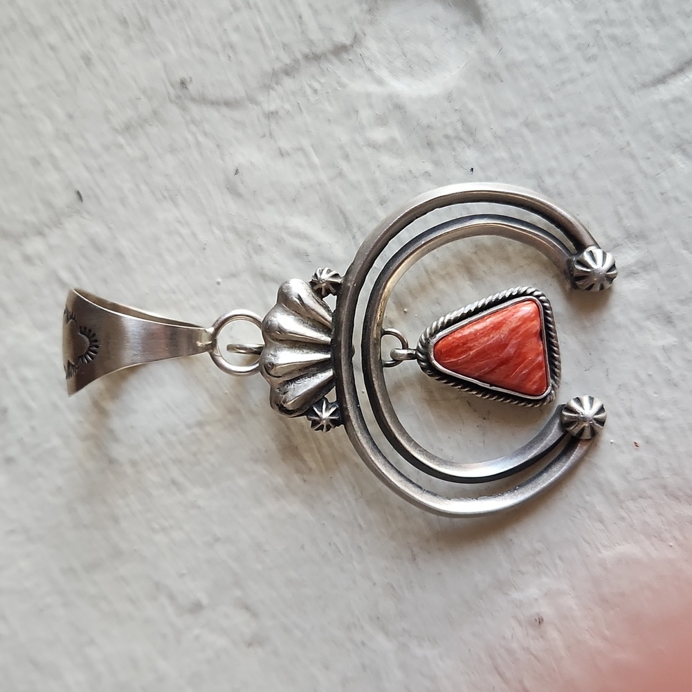 Incredible Native American Acoma Orange Spiny Naja Pendant by Tony Chino 🧡